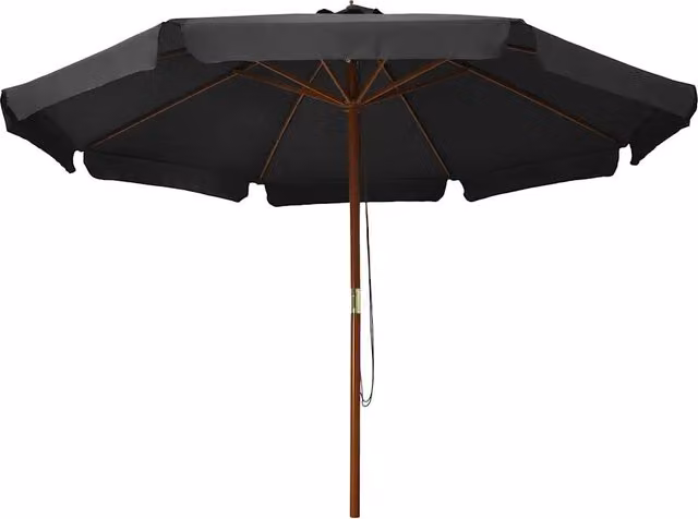 Ombrello da esterno DESIGN IN con palo in legno e copertura in poliestere color antracite, Diametro: 330 cm