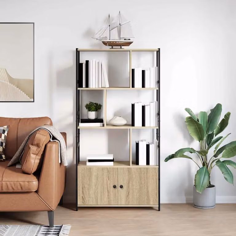 Libreria a scala moderna vidaXL in legno e metallo marrone L 80 cm x P 30 cm x H 155,5 cm