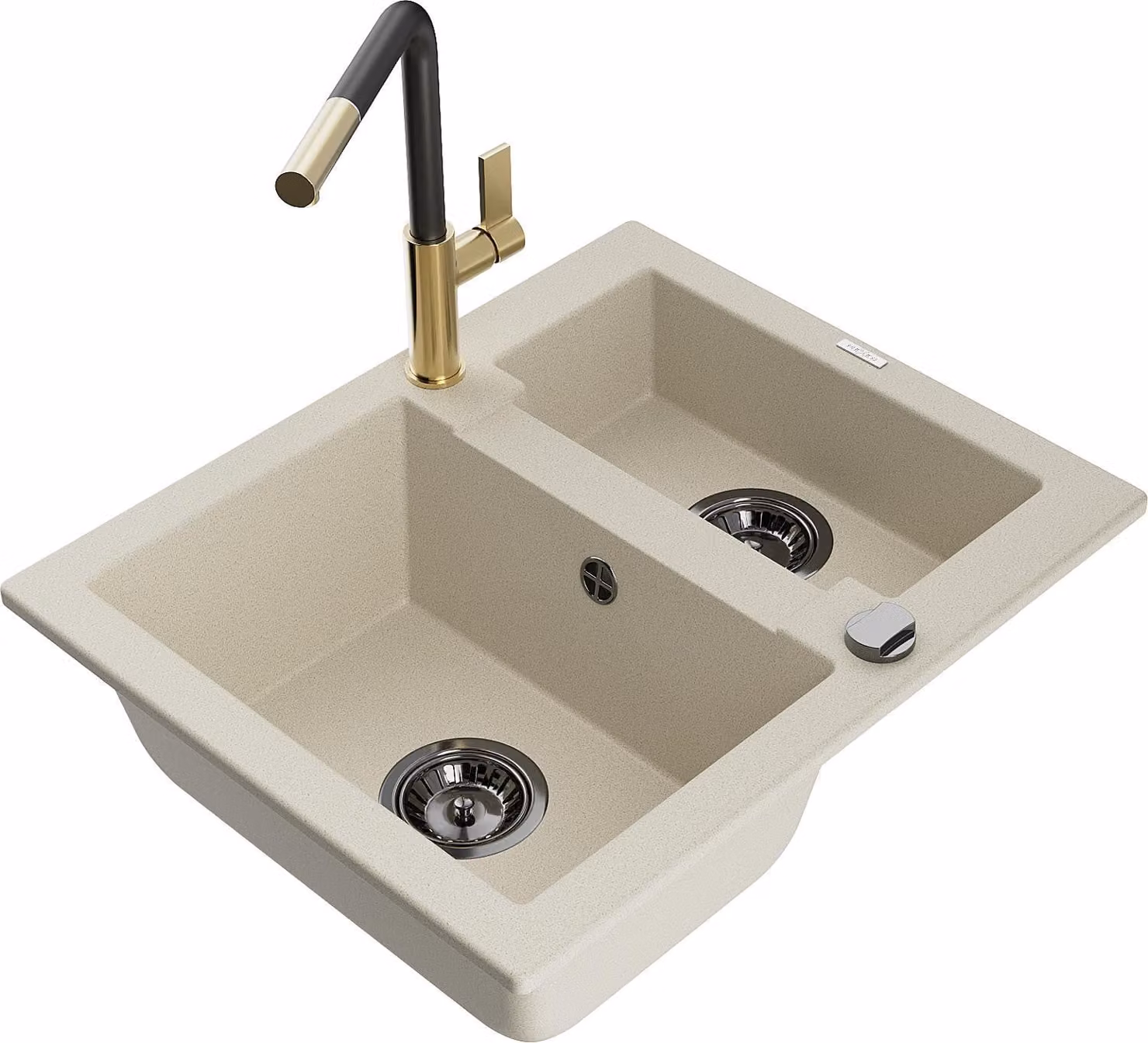 Mexen Carlos lavello in granito 1,5 vasche con miscelatore da cucina Flora, beige - 6518-69-670401-57-B