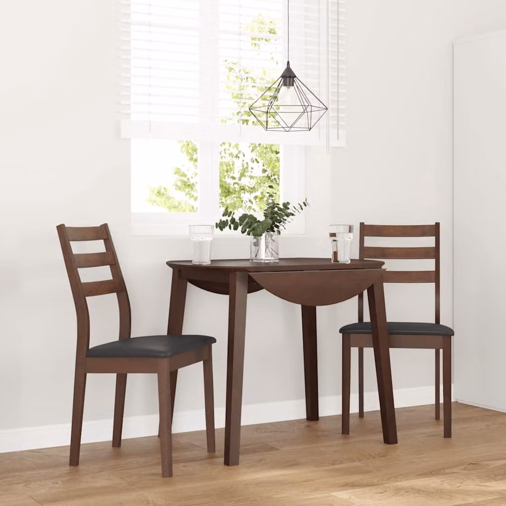 Set di 2 sedie da pranzo vidaXL in legno di hevea marrone con cuscini in similpelle nera