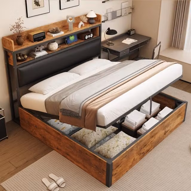 letto con contenitore metallo e legno nero 180 x 200 cm