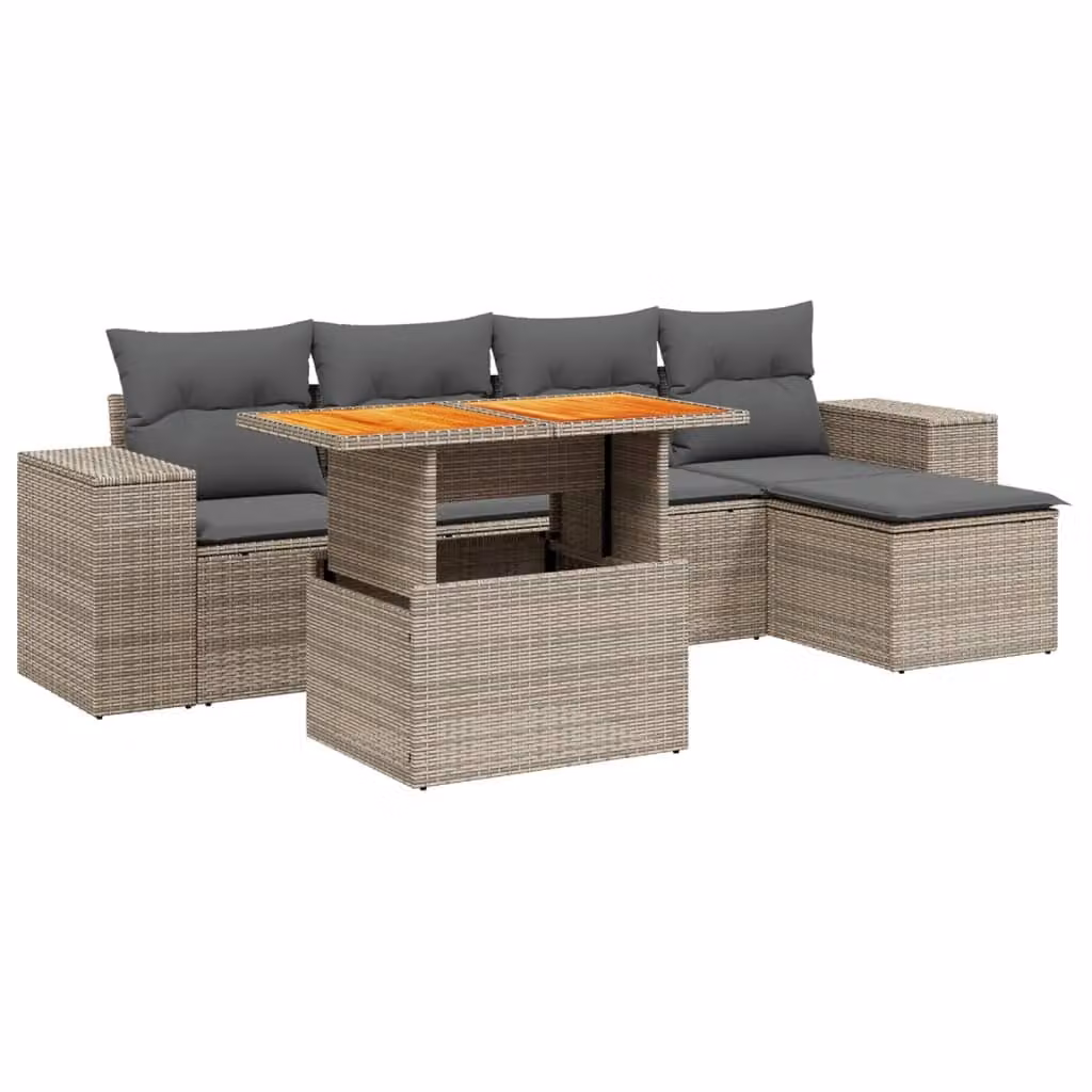 Set Divano da Giardino 6 pz con Cuscini Grigio in Polyrattan