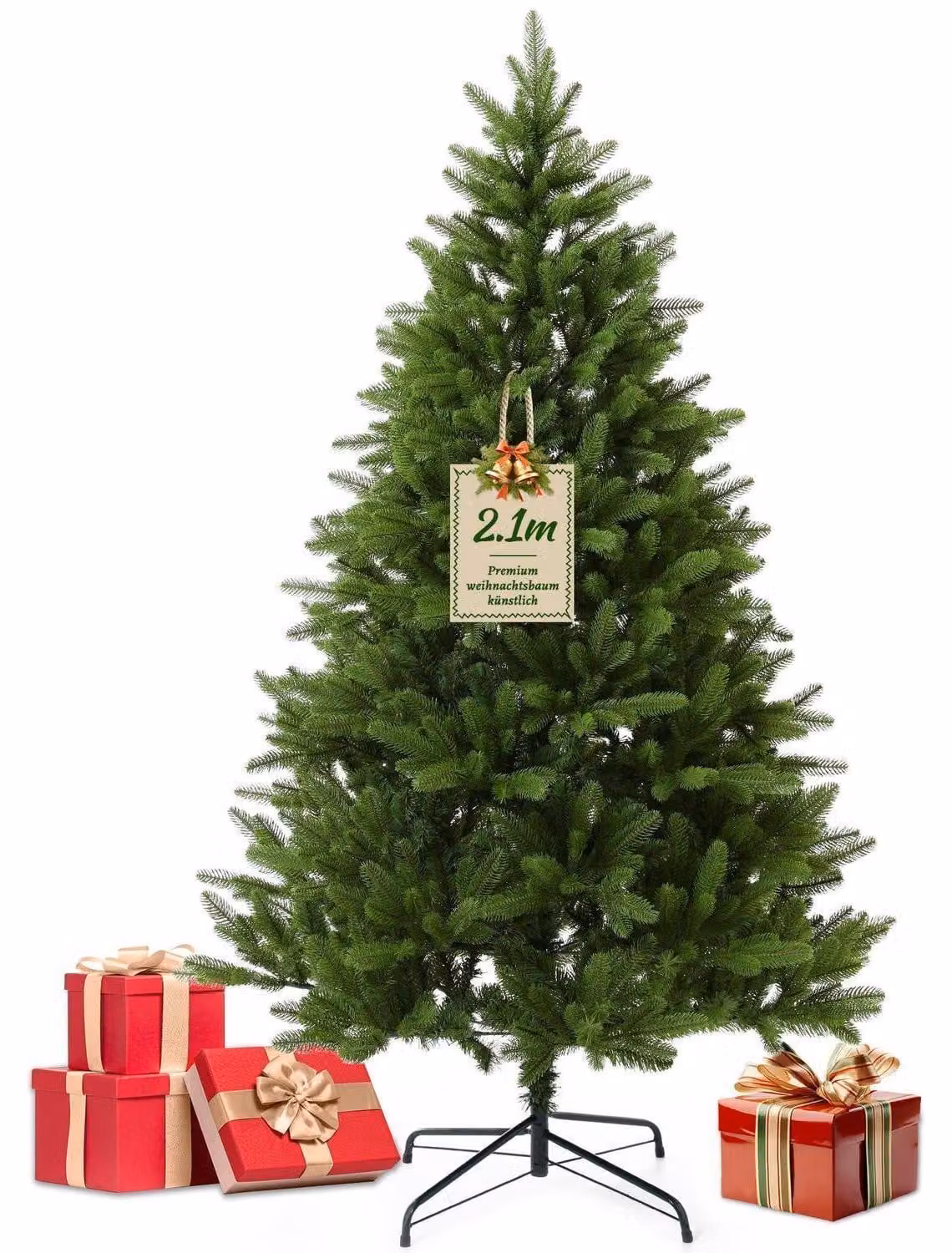 Albero di Natale artificiale, altezza 210 cm, modello Nordmann, aspetto realistico, realizzato in PE e PVC con supporto in metallo