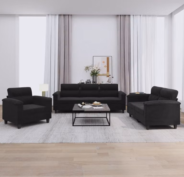 Maison Exclusive - Set divano a 3 pezzi con cuscini, tessuto in microfibra nero