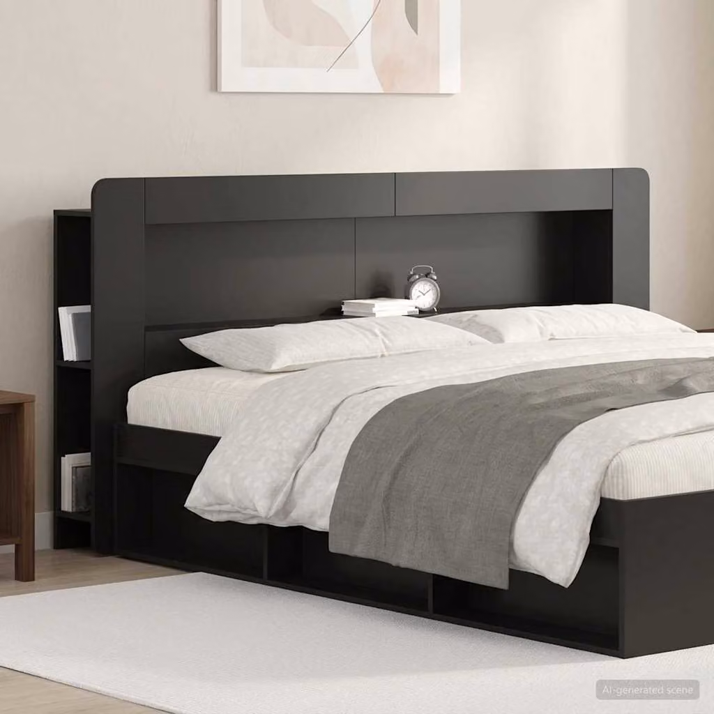 Testata del letto moderna vidaXL con ripiani integrati in legno ingegnerizzato Nero