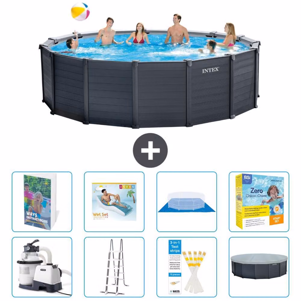 Pannello per piscina in grafite, modello Rund - 478x124 cm - composto da 7 elementi, codice S639