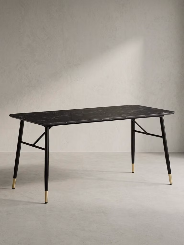 Tavolo da pranzo 160x80x76 cm, nero effetto marmo, moderno, grande tavolo da cucina, tavolo da pranzo rettangolare, tavolo da pranzo con gambe in metallo