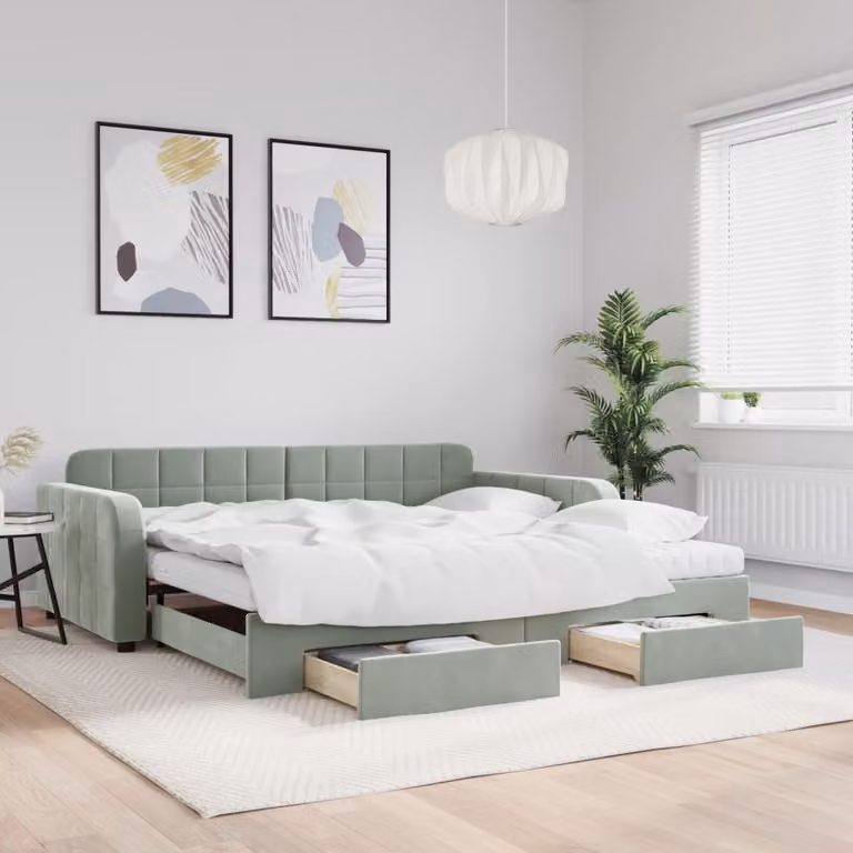 vidaXL Divano Letto Moderno in Velluto con Cassetti, L 223 x P 110 x H 71 cm, Grigio o Verde