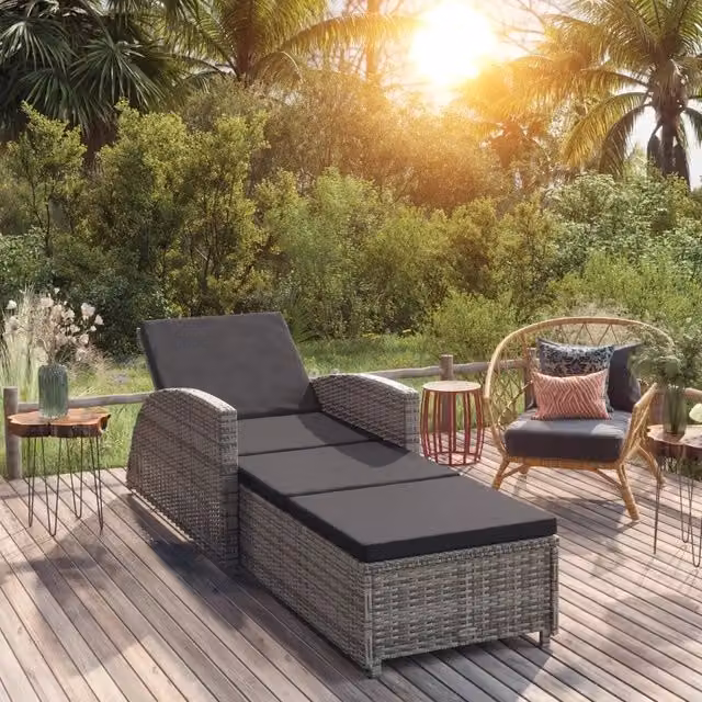 Lettino Prendisole con Cuscino Grigio Scuro Polyrattan Grigio 317178