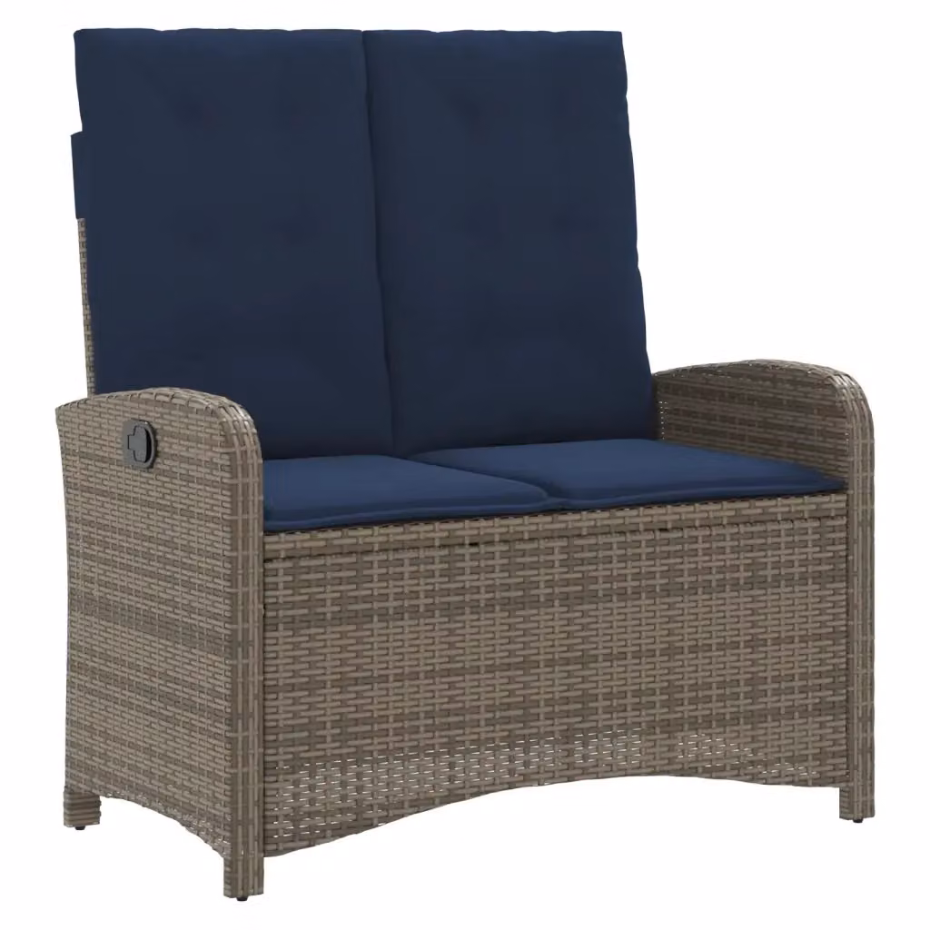 Panca da giardino reclinabile vidaXL in rattan e metallo con cuscini grigi e blu con braccioli – 2