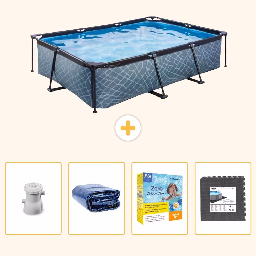 Piscina fuori terra rettangolare - aspetto pietra - 300x200x65 cm - composta da 5 elementi - modello SCB10