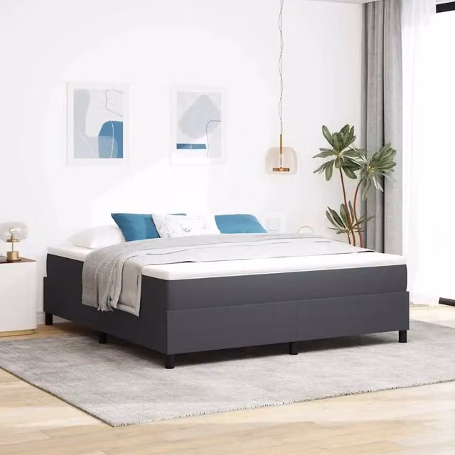 Letto a molle vidaXL in tessuto velluto a coste Grigio e Bianco L: 180 cm, P: 200 cm, H: 203 cm – 1