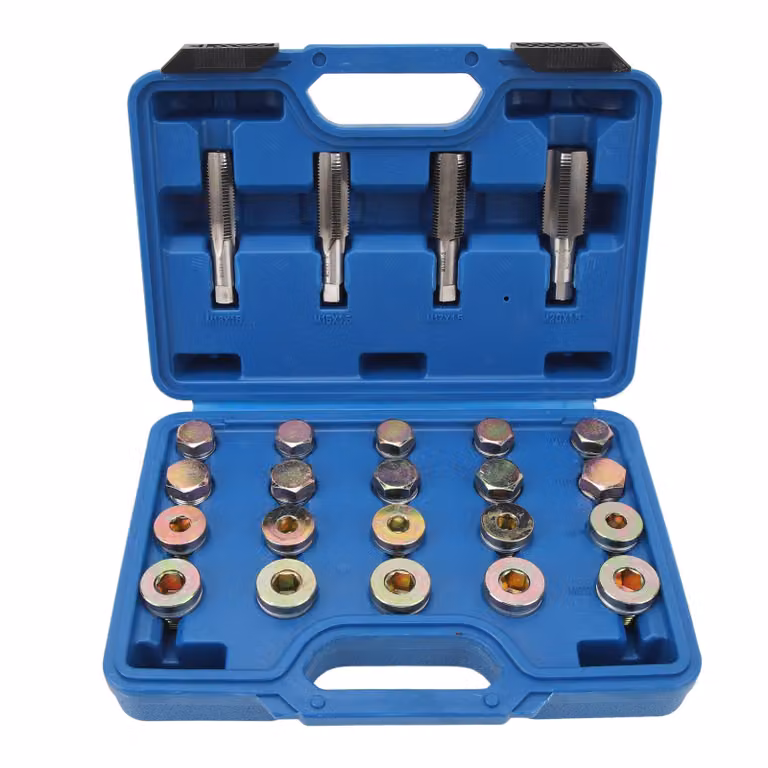 Kit di riparazione della filettatura della coppa dell'olio, set di strumenti per la spina di scarico del cambio della coppa, strumento di riparazione della filettatura della spina della coppa, kit di riparazione della filettatura del bullone della coppa d