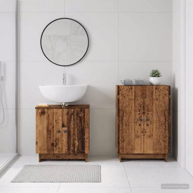 Set di mobili da bagno vidaXL composto da mobile lavabo e mobile contenitore in legno marrone con finitura opaca, stile moderno, L/P/H: 80,0 x 30,8 x 59,5 cm – 1