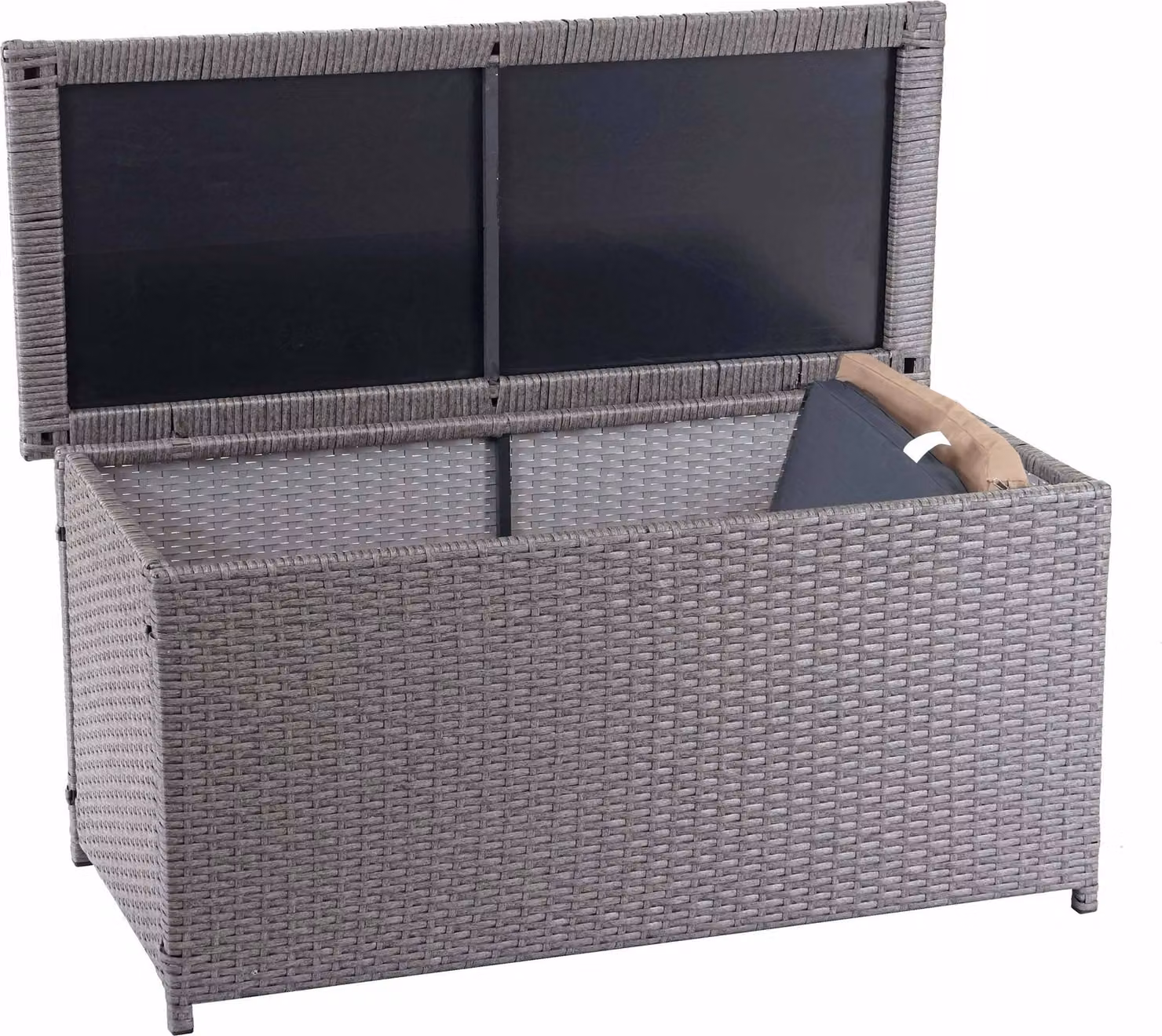 Contenitore per cuscini in polyrattan MCW-D88, cassapanca da giardino ~ Basic grigio, 63x135x52 cm, 320 l