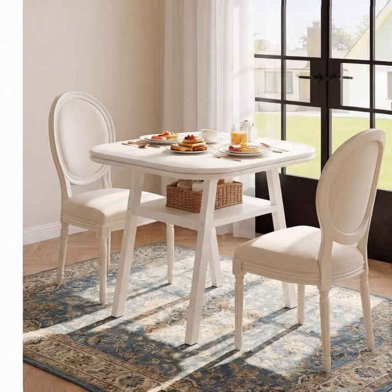 Tavolo da pranzo rettangolare bianco con ripiano integrato, dimensioni 80 x 60 cm, gambe in metallo, adatto per 4 persone