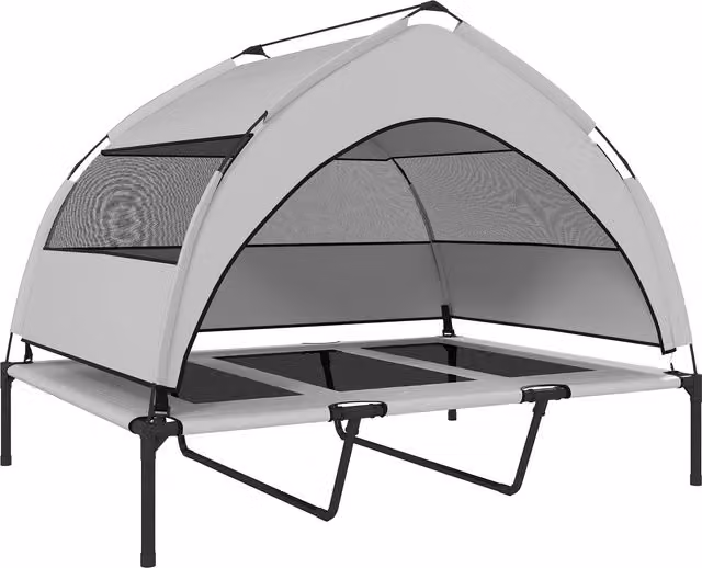 Lettino per cani PawHut con copertura rimovibile a 3 lati in poliestere e metallo, L 122 x P 92 x H 94 cm, Grigio Chiaro e Nero