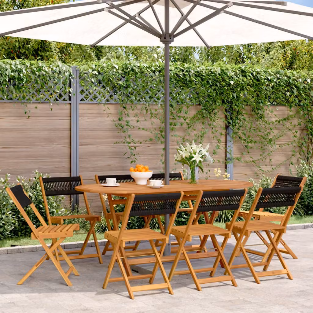 Set di 8 sedie pieghevoli vidaXL in legno di acacia nero per giardino e balcone – 1