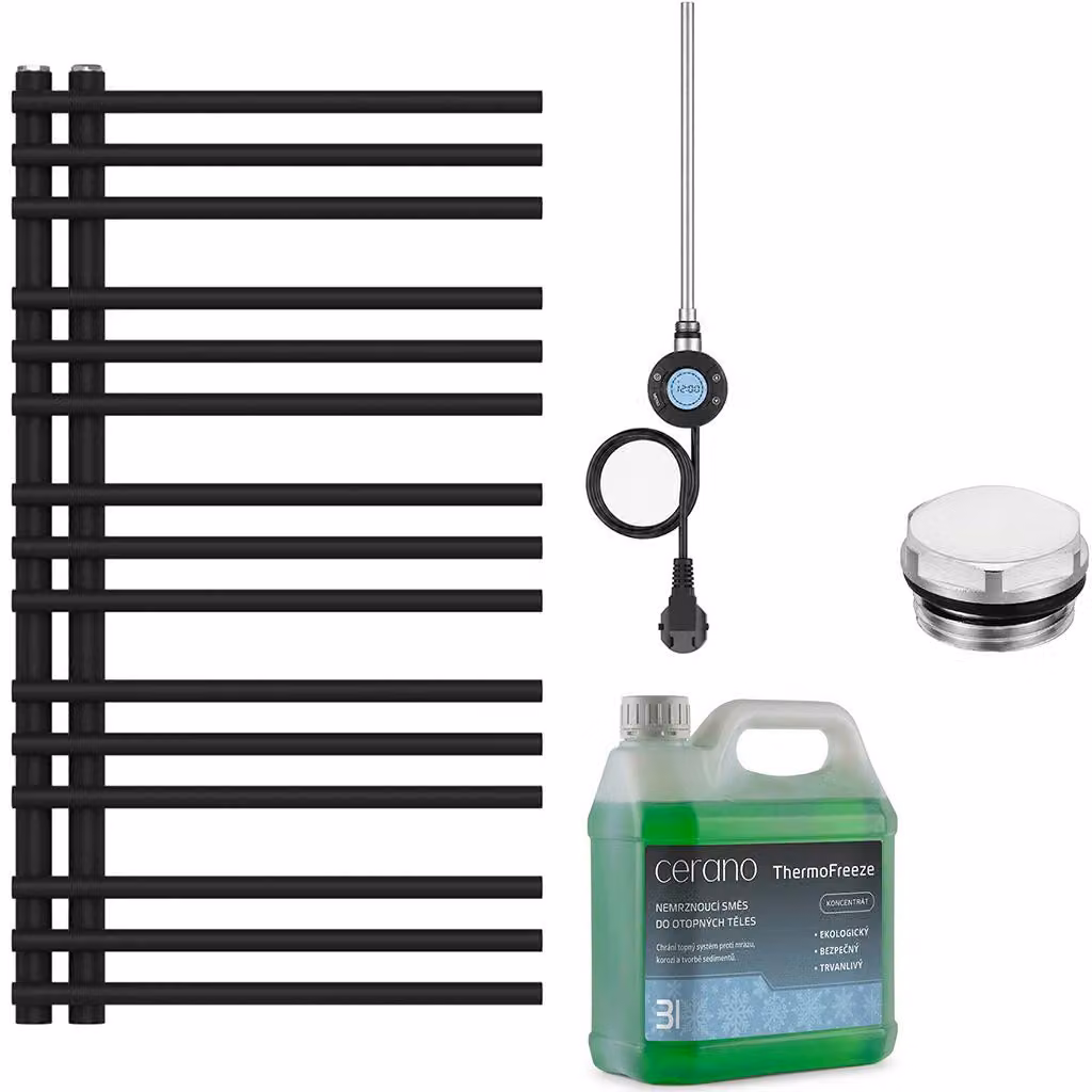 Kit radiatore elettrico da bagno Burke - L/P - Wi-Fi - 300W - nero opaco - 1000x500 mm