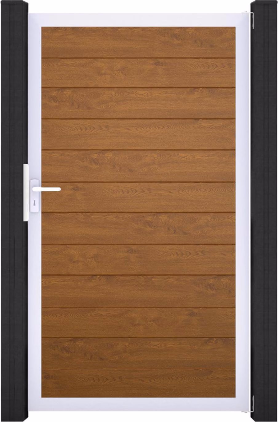 GroJa BasicLine sistema ad innesto in PVC porta singola stretta universale con telaio in alluminio golden_oak