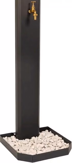 Fontana da Giardino Design a Colonna Ovale Rubinetto in Ottone e Base con Ciottoli Antracite