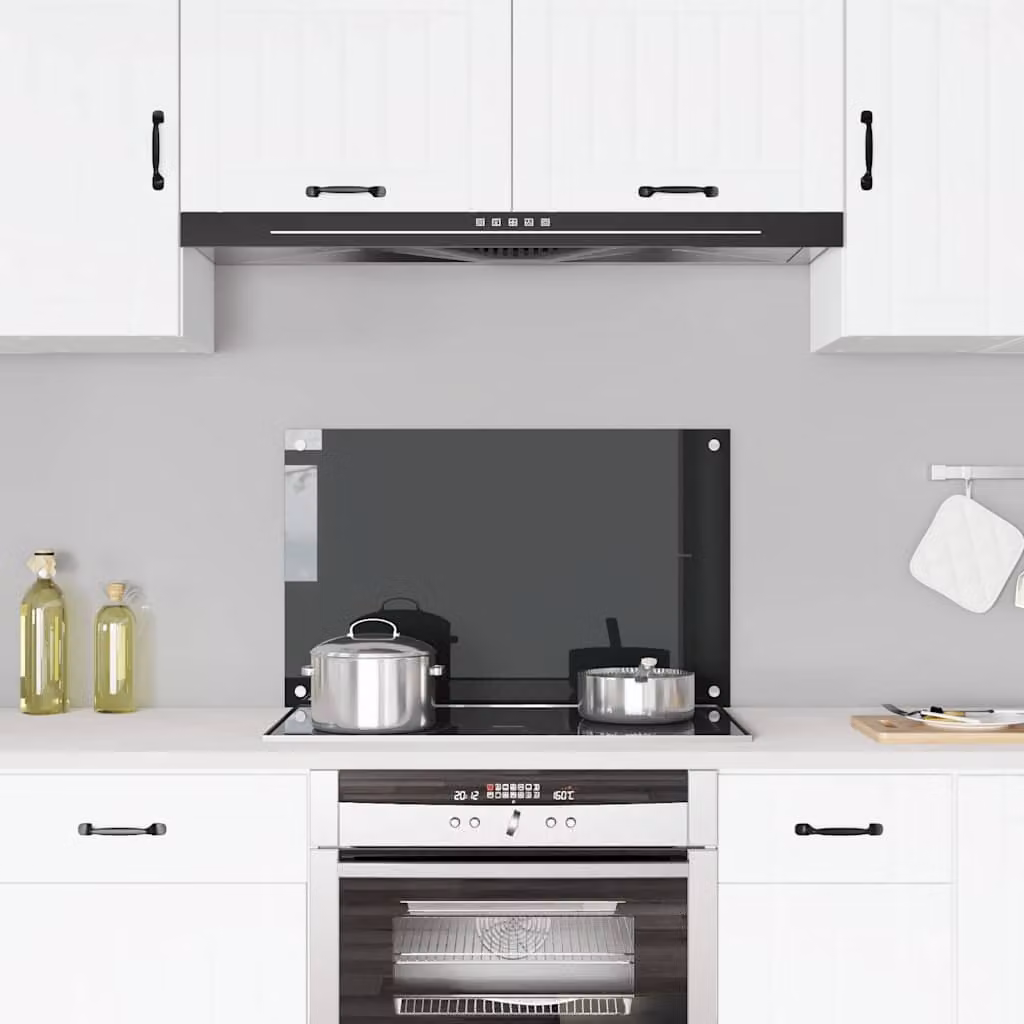Paraschizzi per cucina Outsunny in vetro temperato nero L: 80 cm, P: 50 cm