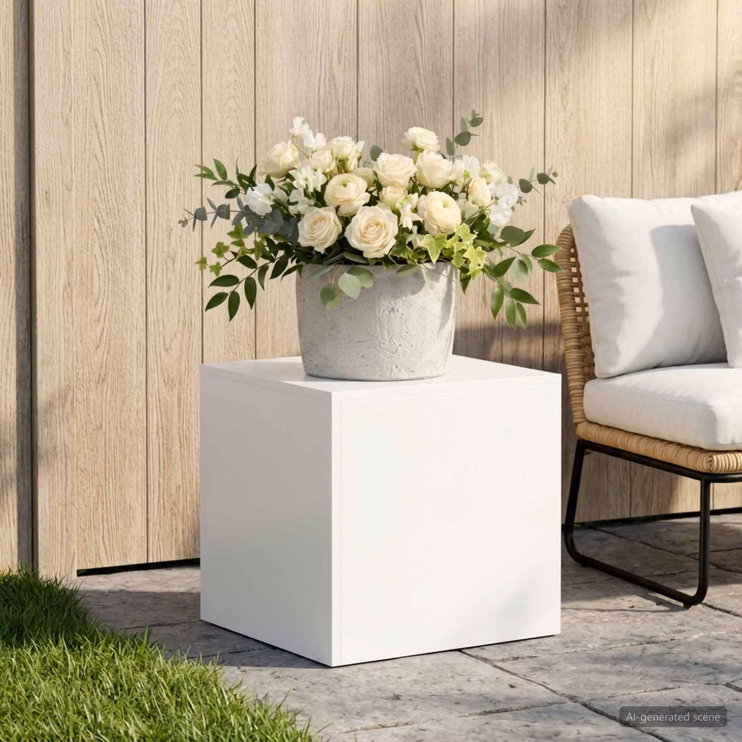 Supporto per piante vidaXL in acciaio bianco L/P/H: 40 x 40 x 40 cm