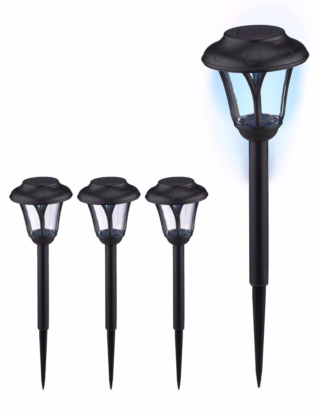 Set di 4 luci solari da giardino, LED, dimensioni 39x11 cm, colore nero