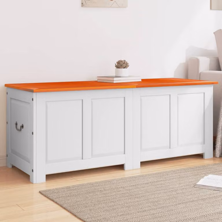 vidaXL Cassapanca con Coperchio in Legno Massello di Acacia, Colore Marrone e Bianco