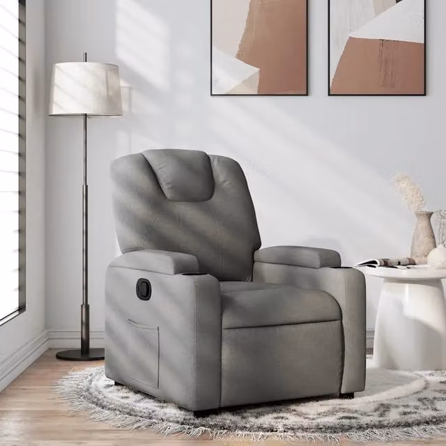 Poltrona reclinabile relax vidaXL in tessuto grigio con braccioli e leva manuale – 1