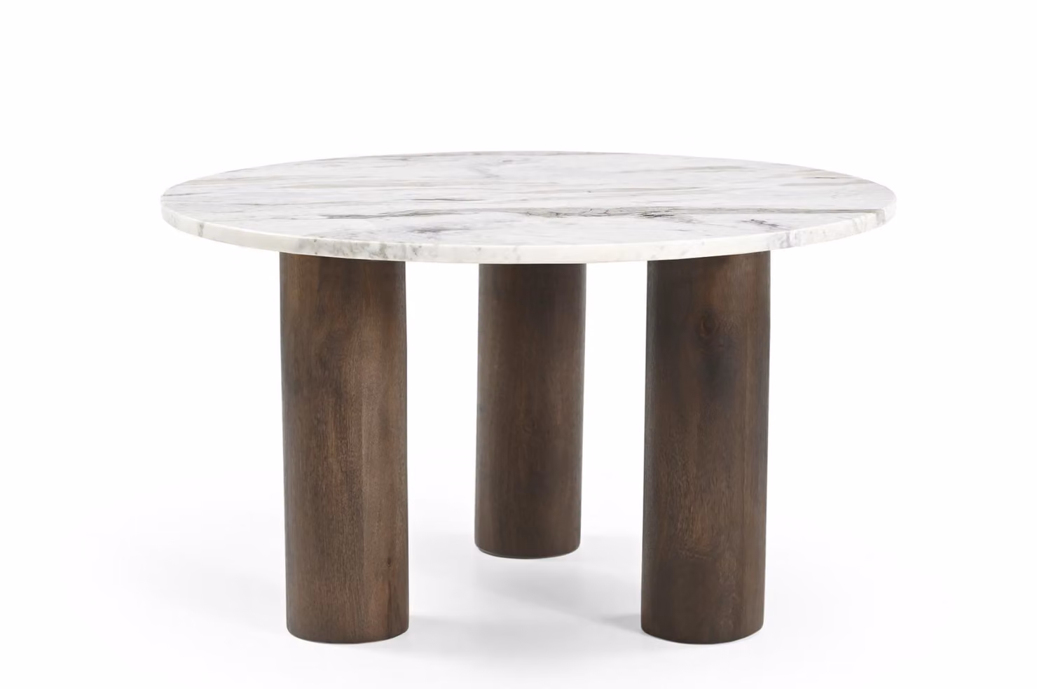 Marmoholz - Tavolino rotondo Noto Ø70 cm x H40 cm in marmo grigio naturale e legno massiccio di mango marrone scuro - tavolo in stile giapponese
