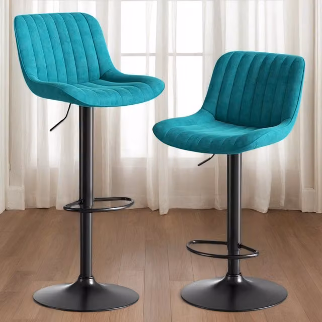Set di 2 sgabelli da bar MIVRAY in velluto blu, girevoli a 360 gradi con schienale curvo e altezza regolabile – 1