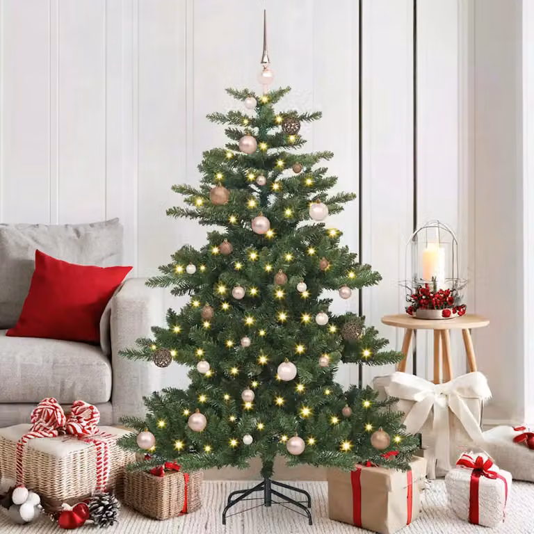 Albero di Natale artificiale moderno vidaXL con LED bianco caldo e rami in PVC verde, Altezza: 150 cm