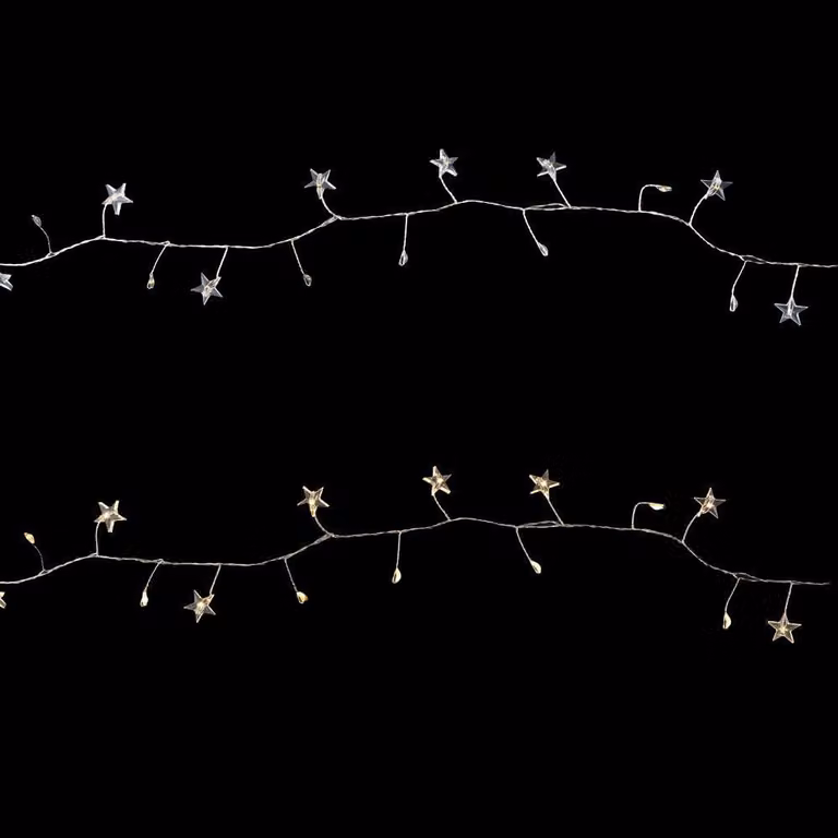 Catena luminosa a LED, con 80 LED bianco caldo, 40 stelle, lunghezza 200 cm, con timer