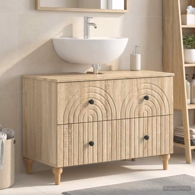 Armadio per lavabo da bagno vidaXL ALKMAAR moderno in Rovere Sonoma marrone con ante e cassetti L/P/H: 82,0 x 59,0 x 41,0 cm