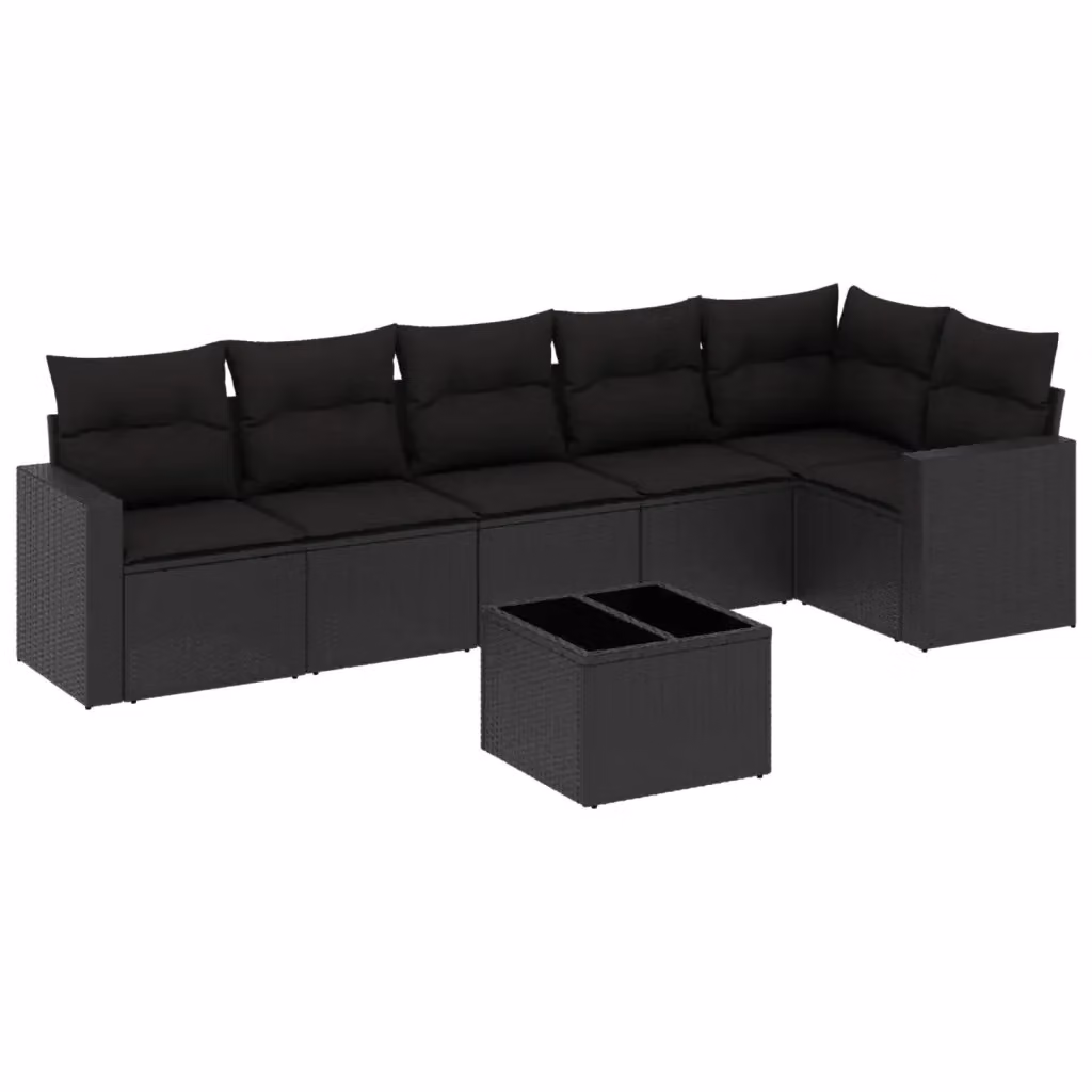 vidaXL Set Divani da Giardino a L con Cuscini 7pz Nero in Polyrattan e Metallo – 2