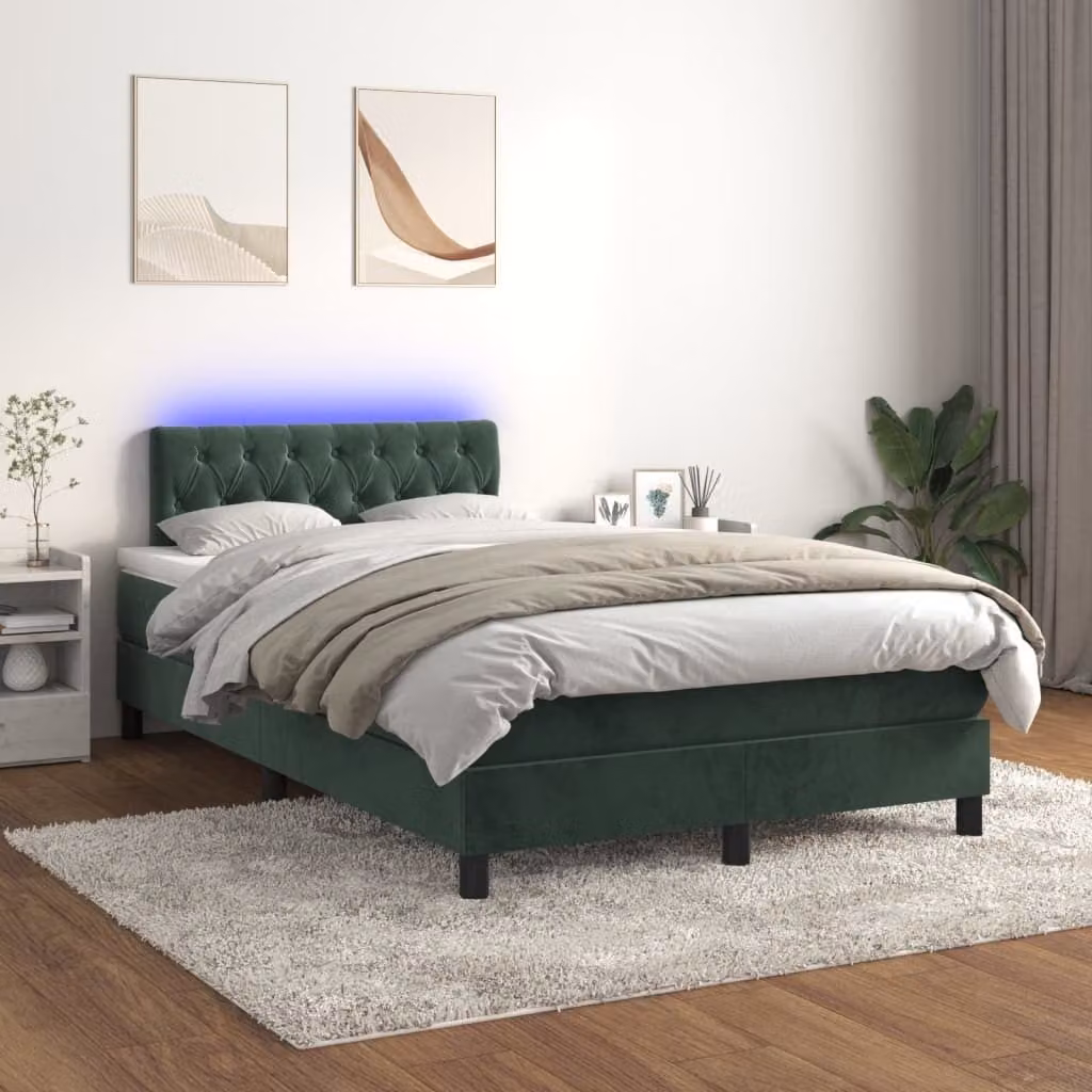 Maison Exclusive - Letto a Molle con Materasso e LED Verde Scuro 120x200cm Velluto
