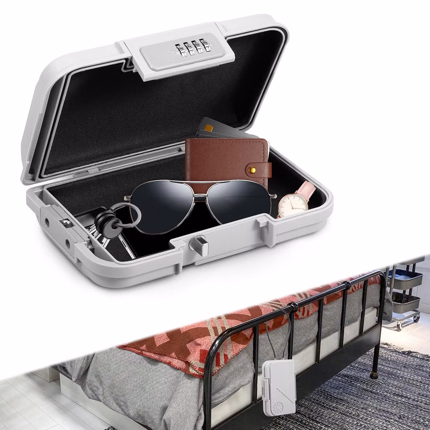 Mini cassaforte portatile e impermeabile, dotata di serratura a combinazione a 4 cifre e cavo di sicurezza rimovibile