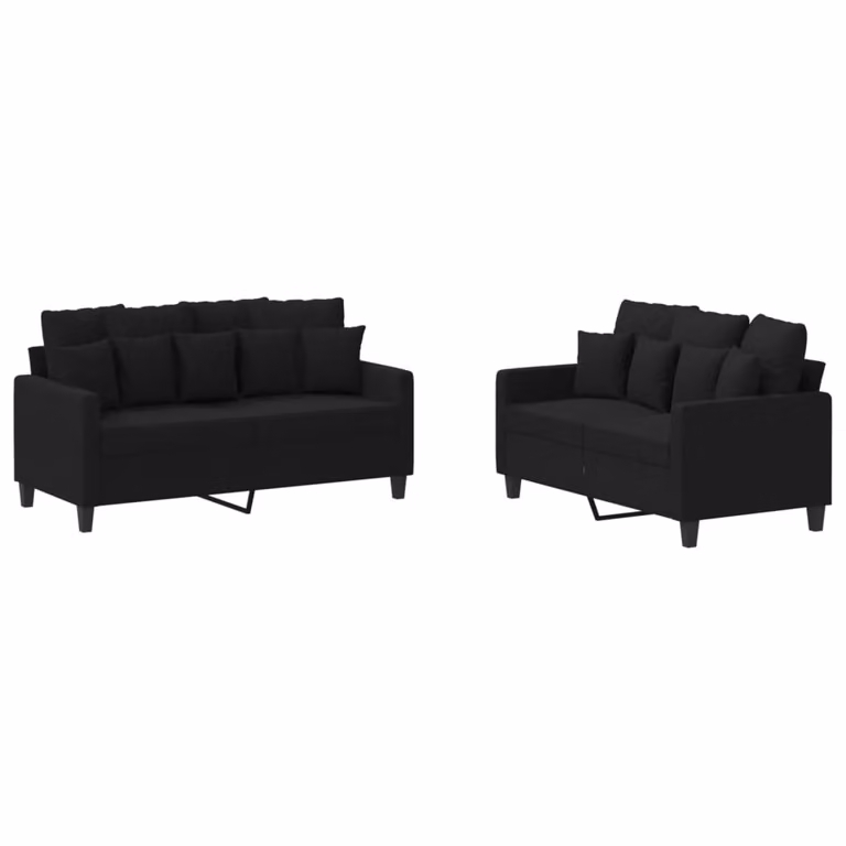 Set di Divani 2 pz con Cuscini Nero in Tessuto
