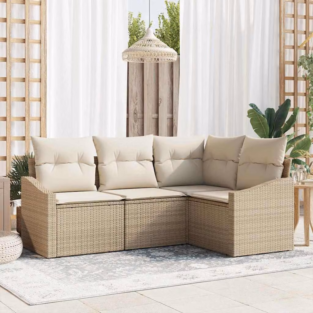 Maison Exclusive - Set di divani da salotto, 4 pezzi, color beige [Materiale sintetico]: rattan sintetico