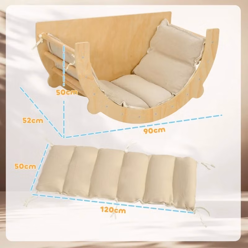 Arco da arrampicata 3 in 1 WISHDOR in legno beige e marrone con cuscino per bambini dai 18 mesi, portata massima 50 kg – 2