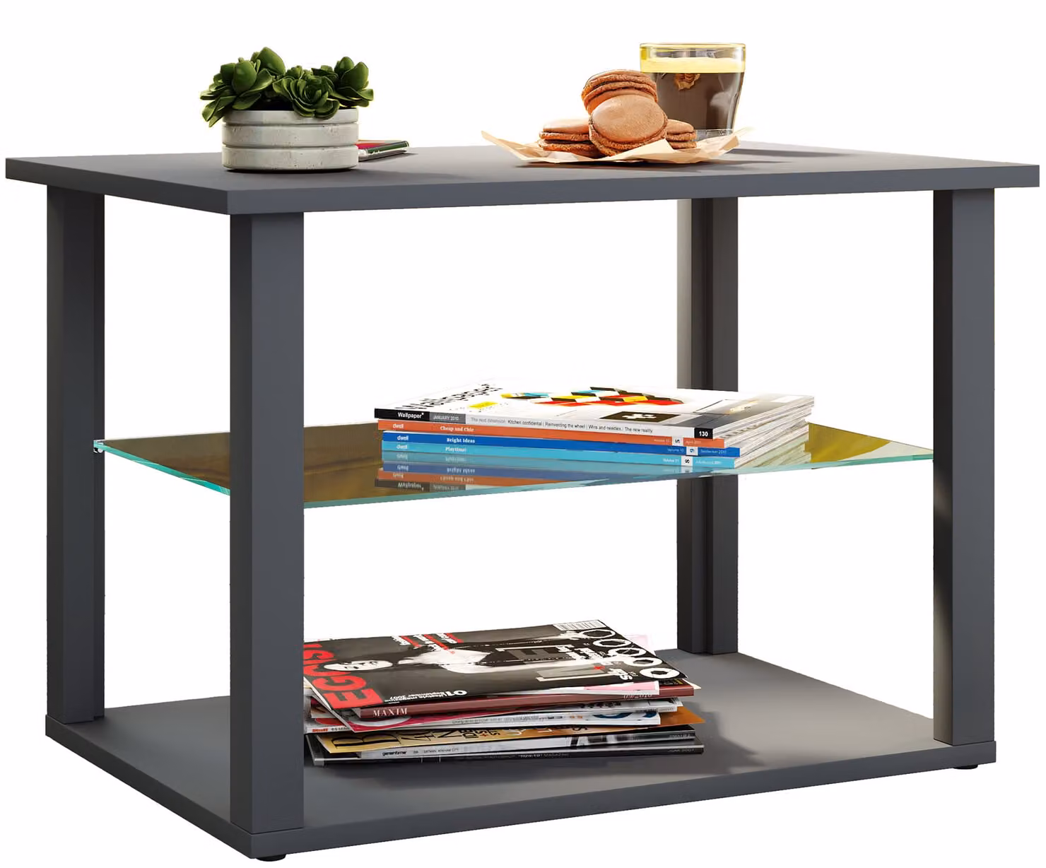 Tavolino in legno con vetro di sicurezza ESG | Tavolino semplice | Dimensioni ca. H. 45 x W. 65 x D. 45 cm | Tavolino da salotto | Tavolino - Wanilo M