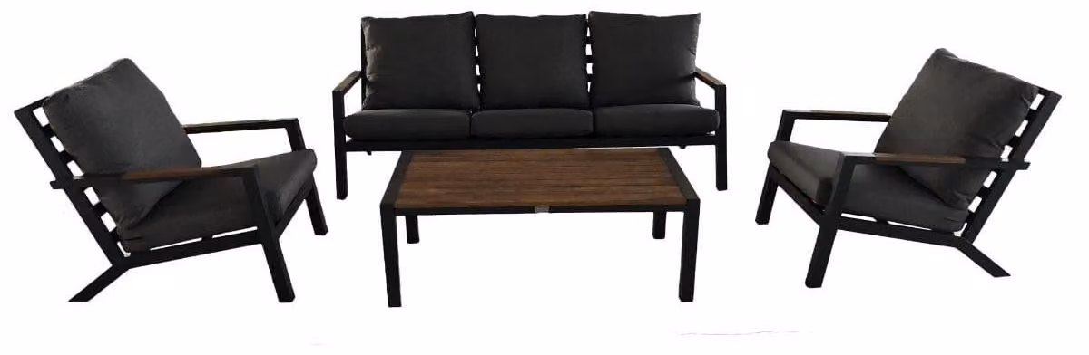 MISTERIOSO | Set di mobili da giardino - 4 pezzi - Grigio scuro - Alluminio - Divano - 2 poltrone - Tavolo