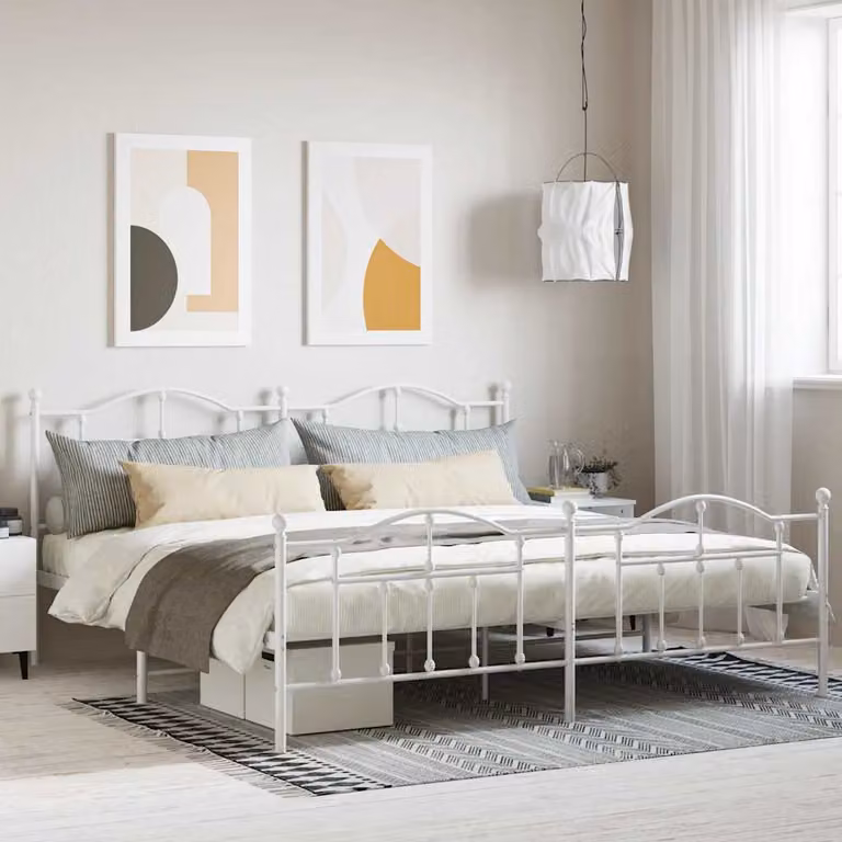 vidaXL Giroletto con Testiera e Pediera in Metallo Bianco L/P: 200 x 200 cm