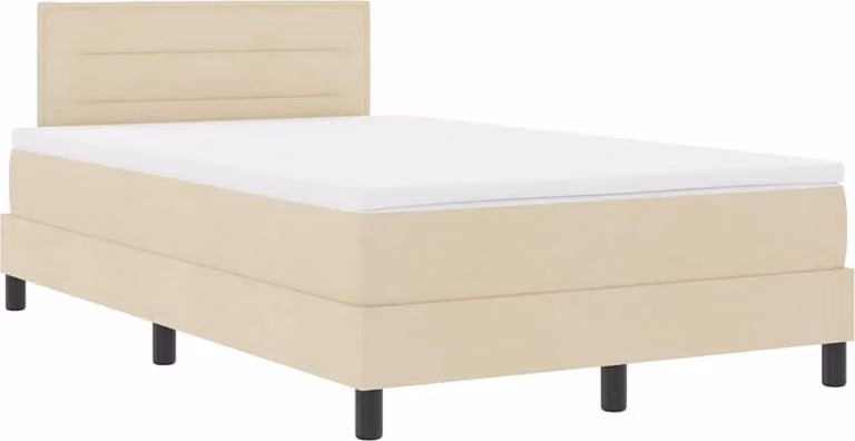 Letto boxspring vidaXL con strisce luminose a LED, color crema, 120 x 190 cm, rivestimento in tessuto
