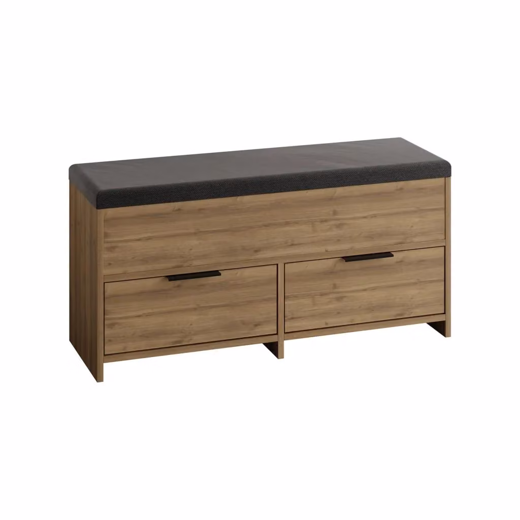 Scarpiera DMORA Tapah con seduta integrata, colore Marrone Quercia, capacità 8 paia di scarpe, L: 106 cm, P: 34 cm, H: 50 cm – 2