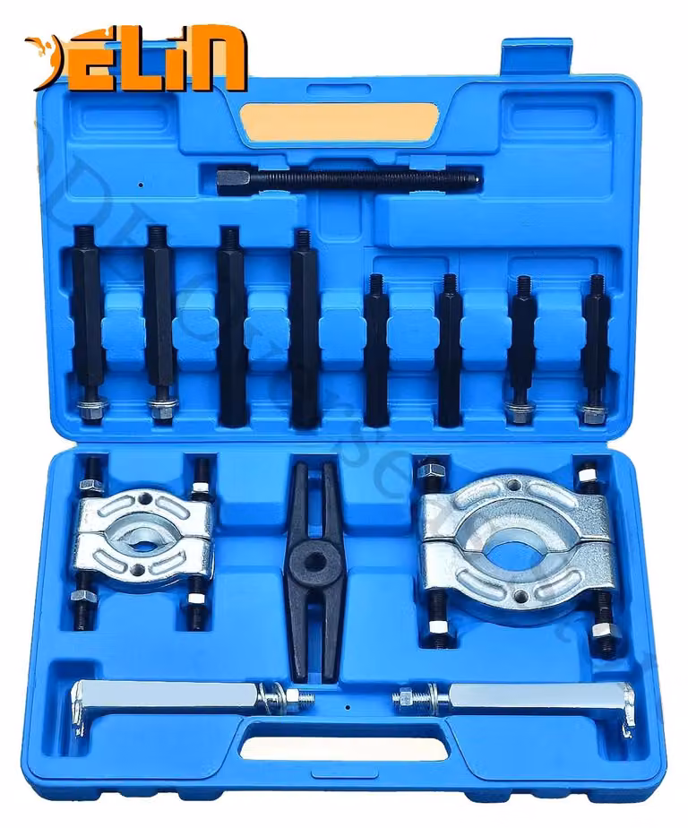 Set di estrattori per cuscinetti, composto da 14 pezzi, inclusi estrattori da 2 e 3 pollici, gambe a spinta esagonali e struttura in acciaio resistente. Compatibile con veicoli automobilistici