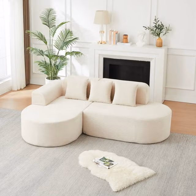 Divano angolare a L ¨C Minimal ¨C corda grigio, con cuscini, braccioli, 220 cm