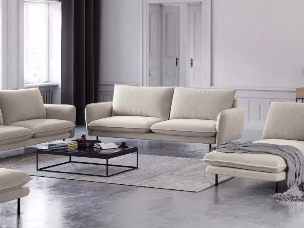 Divano Vienna Cosmopolitan Design a 4 posti in tessuto strutturato beige chiaro L: 230 cm, P: 95 cm, H: 92 cm – 2