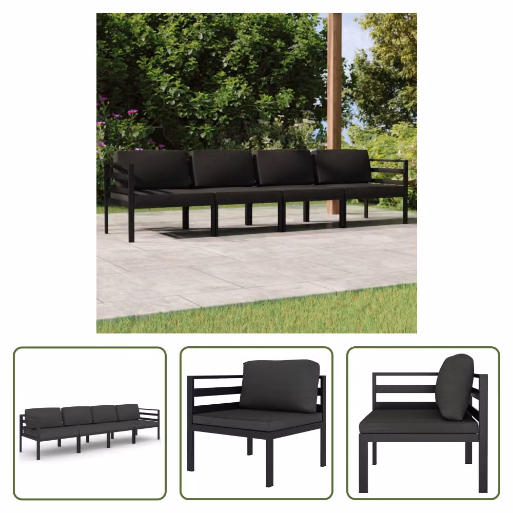 The Living Store Set salotto da giardino 4 pezzi con cuscini alluminio antracite